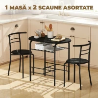 HOMCOM Set Masă Modernă cu 2 Scaune pentru Dining, Set 3 Piese Economisitoare de Spațiu, Negru(m-4)