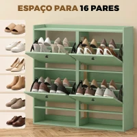 HOMCOM Sapateira para Hall de Entrada com 4 Gavetas Basculantes Prateleira Aberta Prateleiras Ajustáveis e Tampo até 16 Pares Verde(m-5)