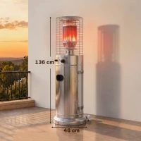 Outsunny Gas Patio Heater, 13 kW Stainless Steel Portable Propane Outdoor Heater with Pulse Ignition, Tip-over Protection, Silver(m-3)