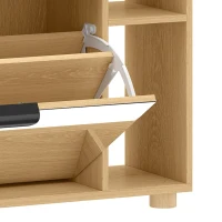 HOMCOM Mueble Zapatero 10 Pares, Armario Zapatero, Puerta con Espejo, 2 Cajones y Compartimentos Abiertos, Roble(m-8)