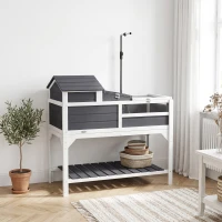 PawHut Wooden Tortoise Enclosure, Tortoise Tank w/ Adjustable Lamp Holder, Openable Lid, Removable Main House - Grey(m-8)
