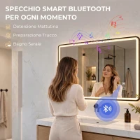 HOMCOM Specchio da Bagno LED Bluetooth Antiappannamento 100x70 cm Nero(m-4)