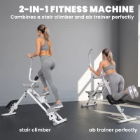SPORTNOW 2-in-1 Ab Machine and Stair Stepper, Foldable Ab Trainer and Climbing Machine with LCD Monitor for Home Gym, White(m-4)