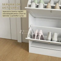 HOMCOM Pantofar Slim cu 2 Uși Rabatabile, Rafturi Reglabile și Detașabile, pentru 8-12 Perechi, 60x23,5x80 cm, Alb(m-6)
