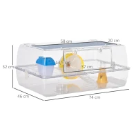 PawHut Cage pour hamster 2 niveaux avec mangeoire abreuvoir maisonnette rampe roue d'exercice 74x46x32 cm transparente(m-3)
