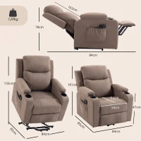 HOMCOM Riser Recliner Chair with Massage and Heat, Linen Electric Lift Armchair for Elderly with Spring Cushion, Brown(m-3)