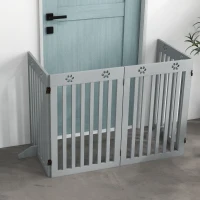 PawHut Wooden Pet Gate Foldable Freestanding Dog Safety Barrier w/ Support Feet, Grey(m-7)