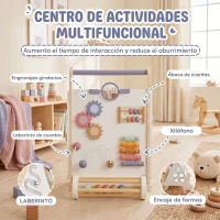 AIYAPLAY Andador de Madera Bebé, Caminador Bebé con Juguetes Montessori, Velocidad Ajustable con Almacenaje Blanco(m-5)