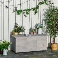 Outsunny Gartenbox, wetterbeständig, luftdurchlässig, Kissenbox, Aufbewahrungsbox, Fichtenholz, grau, 127 x 56 x 60 cm(m-2)