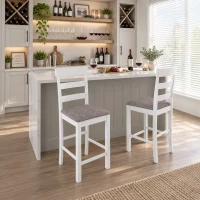 HOMCOM Set de 2 Taburete de Bar, Scaune de Bar din Lemn Masiv cu Șezut Tapițat Aspect In și Spătar, Alb și Maro(m-5)