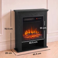 HOMCOM Electric Fireplace Suite with Shelf, 25" 1800W Electric Fire and Surround with LED Flame, 5 Brightness, Remote, Black(m-3)