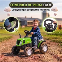 AIYAPLAY Trator Elétrico para Crianças 6V com Reboque Amovível, Luzes, Música, Buzina e Pedal, 2,5 km/h, Verde, 1-3 Anos(m-26)