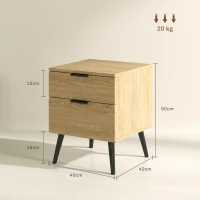 HOMCOM Set de 2 noptiere stil nordic cu sertar și bază înălțată, din lemn, 40x40x50 cm, culoare stejar(m-3)