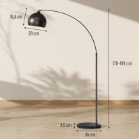 HOMCOM Candeeiro de Pé, Lâmpada de Sala Arco Ajustável, Base em Mármore, Estilo Vintage, 40W, E27, 100-115L x 35l x 170-180H cm, Preto(m-3)