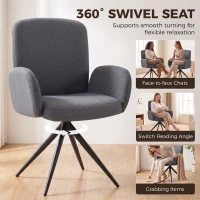 HOMCOM Swivel Accent Chair, Upholstered Linen-Look Armchair with Curved Backrest, Wrapped Armrests for Living Room, Grey(m-4)