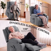 HOMCOM Riser Recliner Chair with Massage and Heat, Linen Electric Lift Armchair for Elderly with Spring Cushion, Dark Grey(m-4)