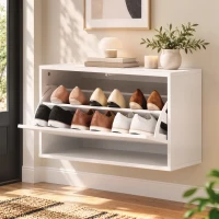 HOMCOM Pantofar Slim cu Dublă Rabatare, Montare pe Perete, Alb(m-5)