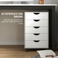 HOMCOM Comodă de Birou cu 5 Sertare și Roți Pivotante cu Frâne, 40x40x67 cm, Albă(m-6)