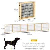 PawHut Barreira de Segurança para Cães de Madeira Dobrável para Cães Pequenos e Médios com 6 Painéis 432x36x70 cm Madeira(m-3)