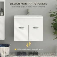 kleankin Dulap Suspendat pentru Baie cu Lavoar, Dulap cu 2 Uși și Balamale cu Amortizare, 61x40x50cm, Alb Lucios(m-4)