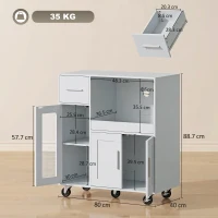 HOMCOM Dulap de bucătărie pe roți, comoda mobilă de bucătărie cu rafturi, sertare, raft reglabil, orificiu pentru cablu, gri(m-3)
