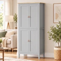 HOMCOM Tall Pantry Cupboard with Motion Sensor LED Light - Grey(m-8)