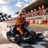 AIYAPLAY 24V Electric Go Kart for Kids 6-12 Years with Drift Mode, Adjustable Seat, 3 Speed, Slow Start, Black(m-2)