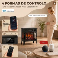 HOMCOM Lareira Elétrica 1000/2000 W com Efeito de Chama 3D Vista em 3 Lados Termóstato Wi-Fi 5 Cores e Temporizador 12 h Preta(m-5)