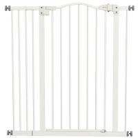 PawHut Pressure Fit Dog Stair Gate No Drilling Safety Gate Auto Close for Doorways, Hallways, 74-94cm Adjustable, 94cm Tall, White(m-1)