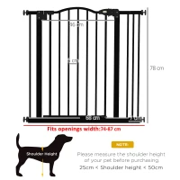 PawHut Metal 74-87cm Adjustable Pet Gate Safety Barrier w/ Auto-Close Door Black(m-3)