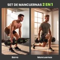 SPORTNOW Kit de Mancuernas 20kg 4 en 1 con Barra de Pesas Mango Antideslizante para Entrenamiento de Fuerza Negro Verde(m-4)