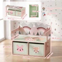 AIYAPLAY 3 em 1 Banco Porta-Brinquedos para Crianças, Convertível em Mesa e Cadeira com 2 Caixas, Estampa Raposinha, Rosa(m-3)