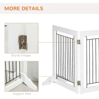 PawHut Foldable Pet Gate, with Three Panels & Two Support Feet - White(m-6)