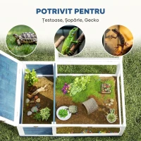 PawHut Căsuță pentru Țestoase de Uscat din Lemn de Brad, cu Panou Deschizabil și 2 Zone Separate, Albastră(m-7)
