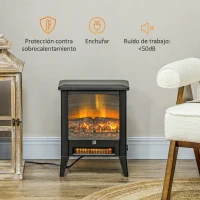 HOMCOM Chimenea Decorativa Independiente 1800W con Efecto de Llama LED Bajo Ruido Protección contra Sobrecalentamiento Negro(m-6)