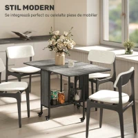 HOMCOM Masă de dining pliabilă pentru maximum 6 persoane, cu raft, din lemn și metal, 130x80x74 cm, gri(m-7)