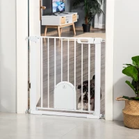 PawHut Afsluithek voor huisdieren, verstelbaar, met klein deurtje, staal, kunststof, wit(m-9)