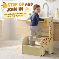 AIYAPLAY Wooden Kitchen Step Stool, Giraffe Step Stool with Guard Rail, Anti-Slip Feet, for Kitchen, Bedroom, Bathroom, Yellow(m-4)