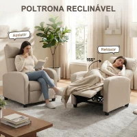 HOMCOM Poltrona Relax Reclinável até 155° Poltrona Reclinável Manual para Pessoas com Altura Inferior 195 cm 67x87x98 cm Bege(m-4)