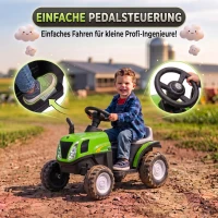 AIYAPLAY Elektryczny traktor dziecięcy z odłączaną przyczepką Traktor na siedzenie z akumulatorem litowym, pedałem nożnym, muzyką, klaksonem, światłem, Grün(m-7)