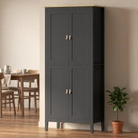 HOMCOM Bufet de bucătărie, mobilier de depozitare înalt cu LED reglabil și senzor de mișcare, 80 x 40 x 176,5 cm, negru(m-2)