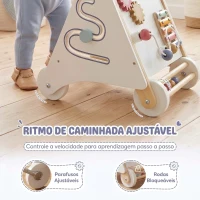 AIYAPLAY Andador de Madeira para Bebé com Brinquedos Montessori, Velocidade Ajustável e Arrumação, Branco(m-4)