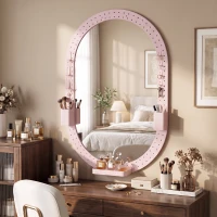 HOMCOM Oval Wall Mirror, 60 x 90 cm Decorative Hanging Mirror with Pegboard Frame, Wall-Mounted, Pink(m-8)