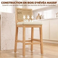 HOMCOM Lot de 2 Tabourets de Bar, Chaises de Bar avec Dossier Effet Rotin, Assise Rembourrée en Chenille de 66H cm, Crème(m-7)