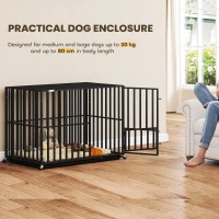 PawHut Heavy Duty Dog Crate, Dog Cage with Wheels for Medium Large Breeds, Metal Pet Kennel with Removable Tray(m-5)