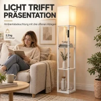 HOMCOM Vloerlamp met planken, moderne dimbare staande lamp met stoffen kap, instelbare kleurtemperatuur, wit(m-4)