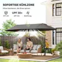 Outsunny Doppelsonnenschirm 455 x 265 cm, UV Schutz Sonnenschirm mit Handkurbel, Balkonschirm windfest Kurbelschirm Sonnenschutz für Balkon Garten, Grau(m-5)