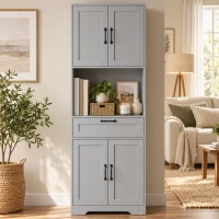 HOMCOM 170 cm Tall Kitchen Pantry with Adjustable Shelves, Freestanding Storage Cabinet with Open Shelf, Grey(m-8)
