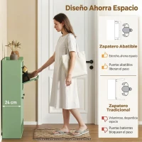 HOMCOM Zapatero Recibidor Entrada con 4 Cajones Abatibles y Estante Abierto Estantes Ajustables Encimera hasta 16 Pares Verde(m-4)