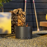 Outsunny Smokeless Fire Pit, 38cm Portable Wood Burning Firepit with Spark Screen and Poker, Low Smoke Camping Bonfire Stove for Garden Patio Picnic, Dark Grey(m-7)